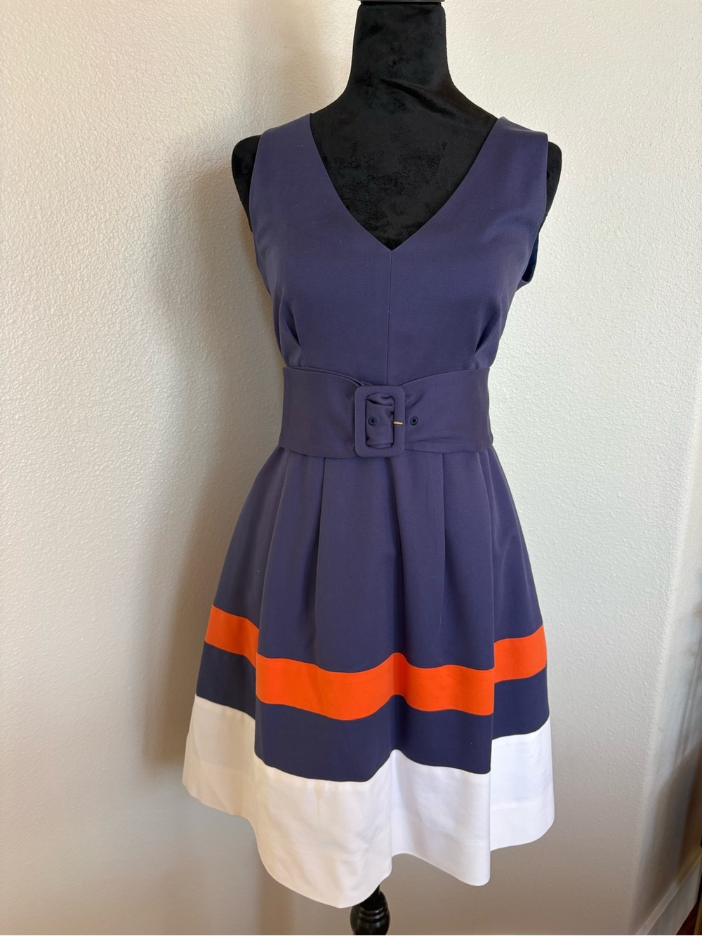 kate spade Navy Fit-and-Flare Dress with Orange and White Bands